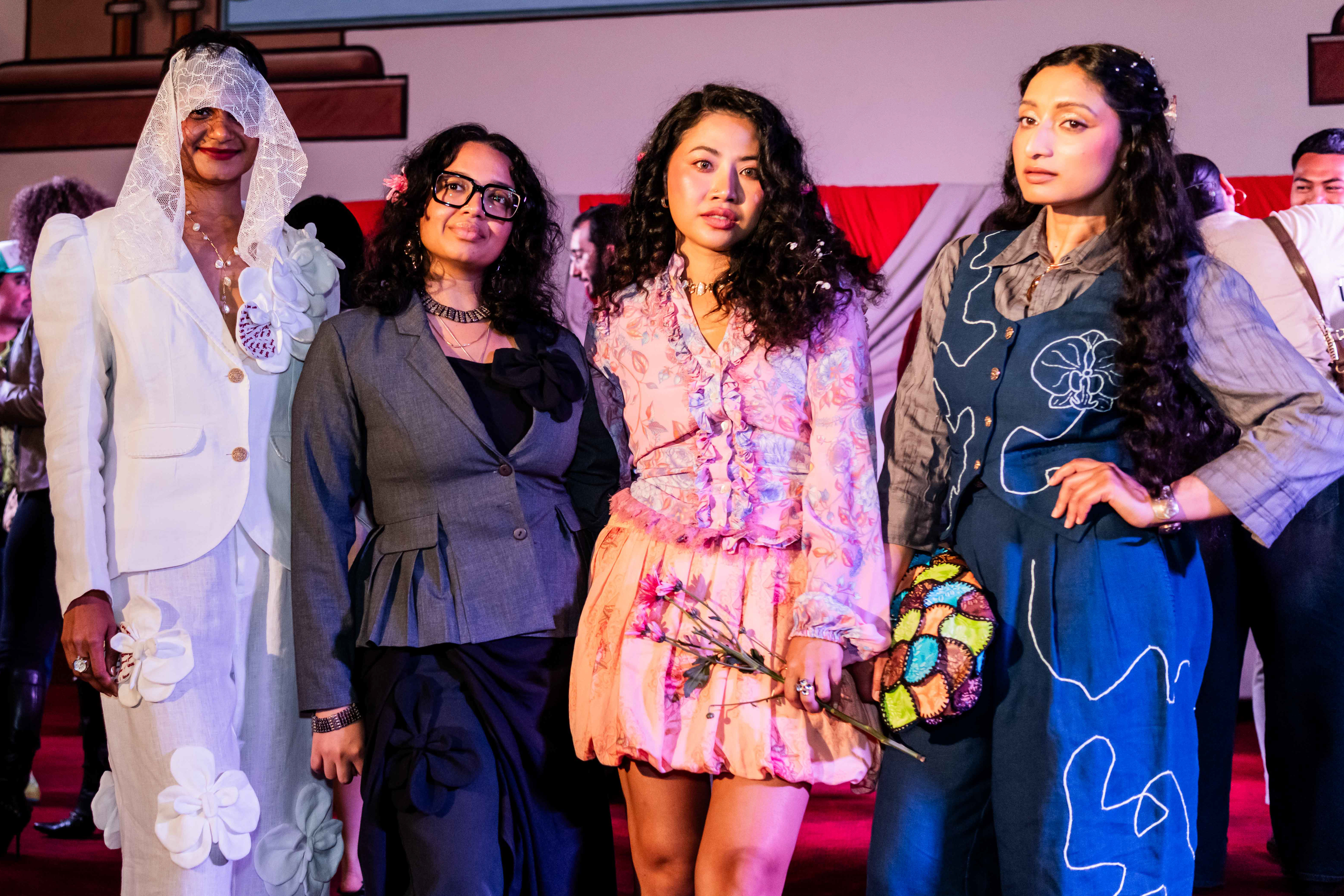 Runway look featuring circular design details